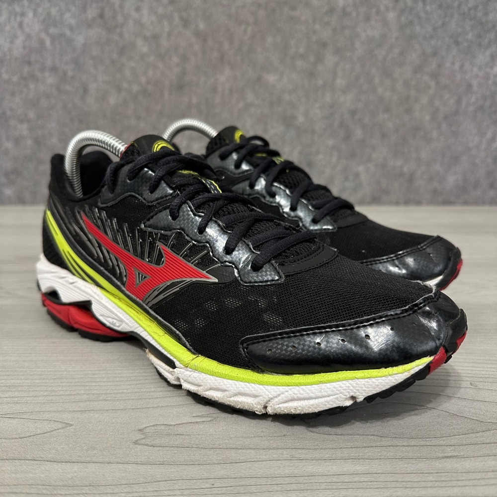 Mizuno Wave Rider 16 Running Shoes Mens 8.5 Black Red Yellow Athletic Sneakers